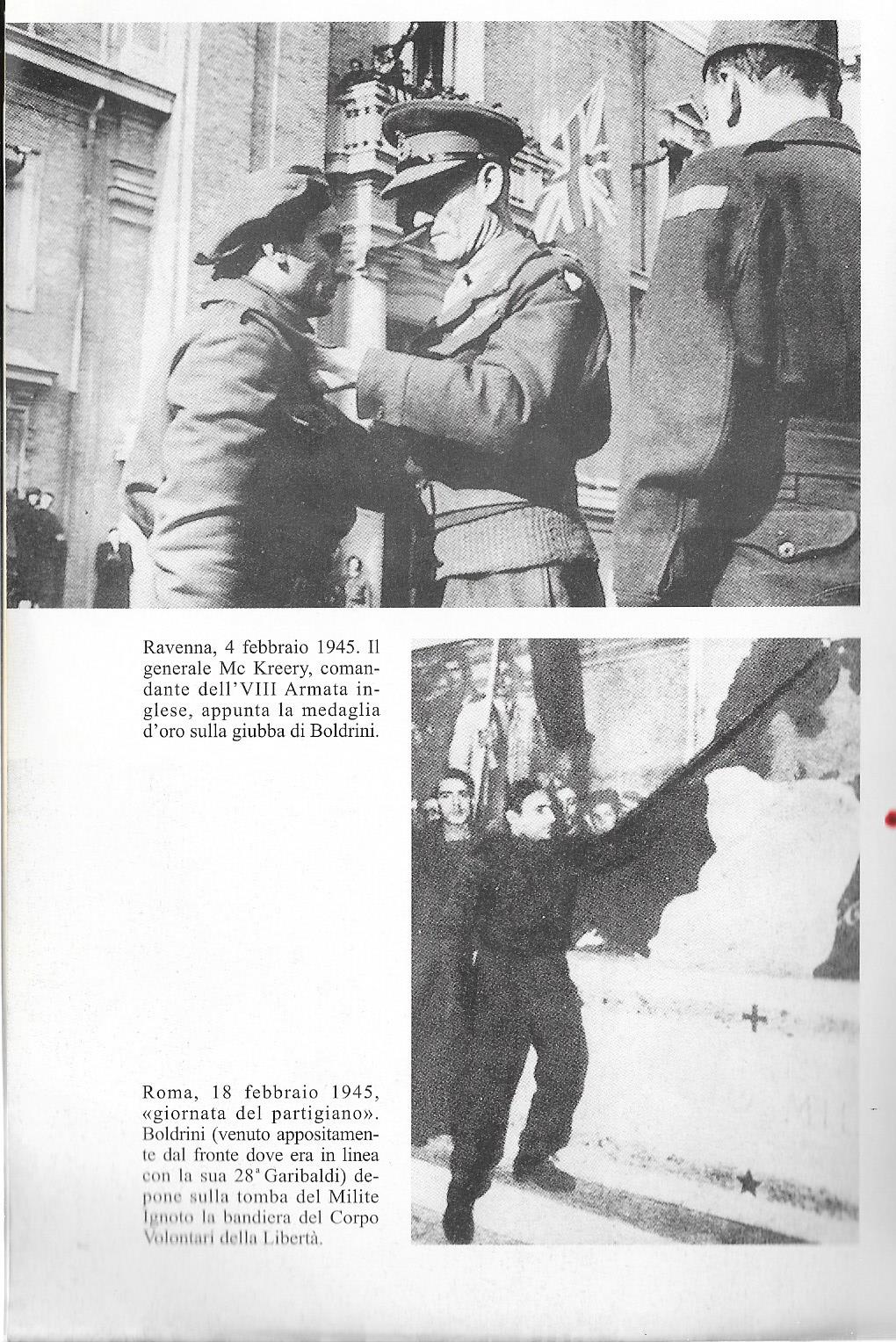 Boldrini riceve la medaglia dal Generale McCreery e posa il tricolore all'Altare della Patria a Roma, Febbraio 1945